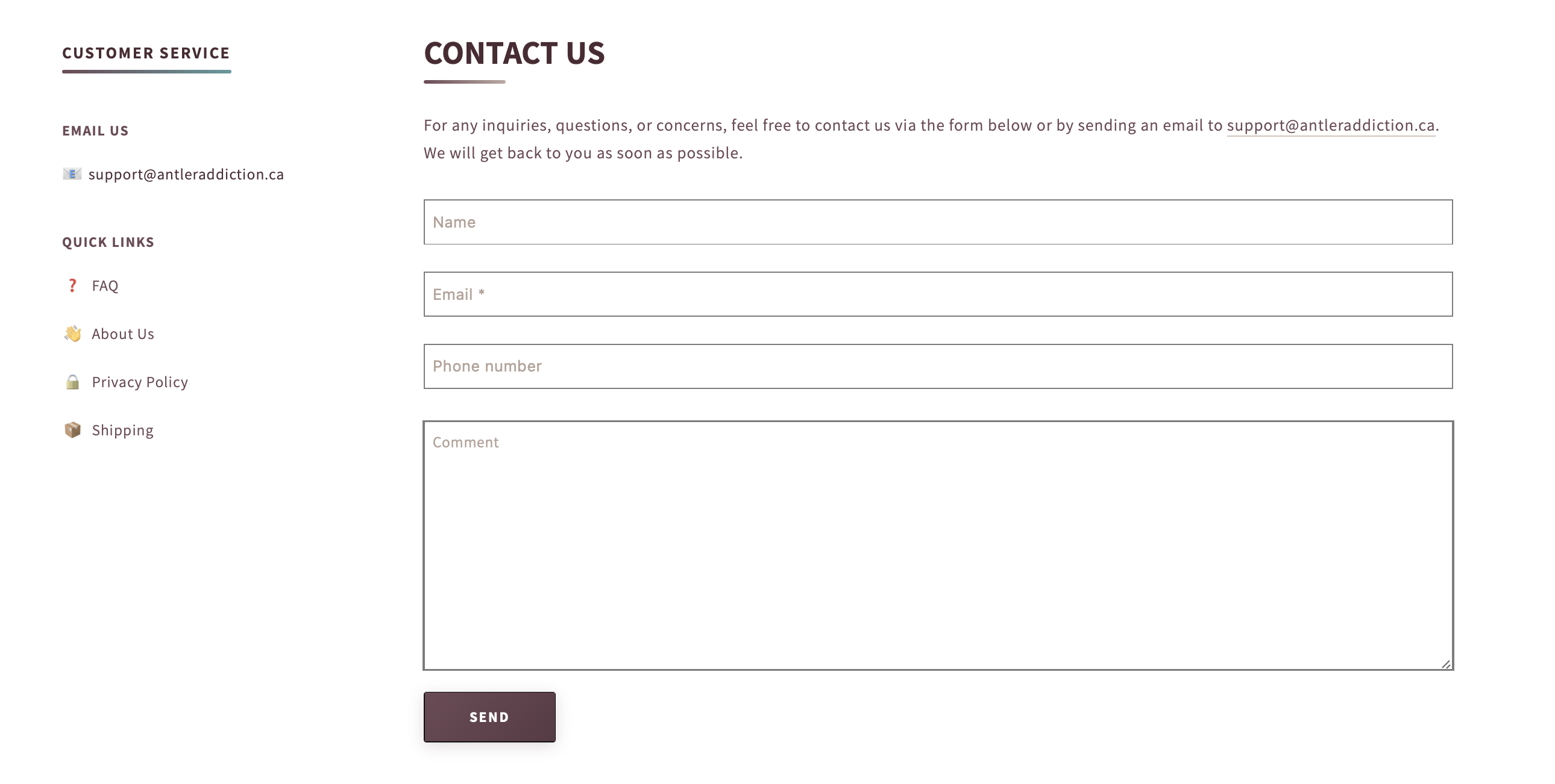 Contact form page